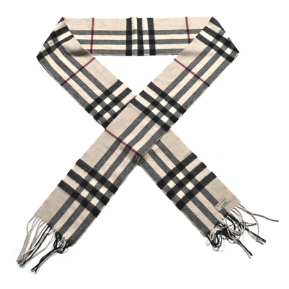 Burberry Cashmere Giant Check Fringe Scarf Ivory 1 of 3