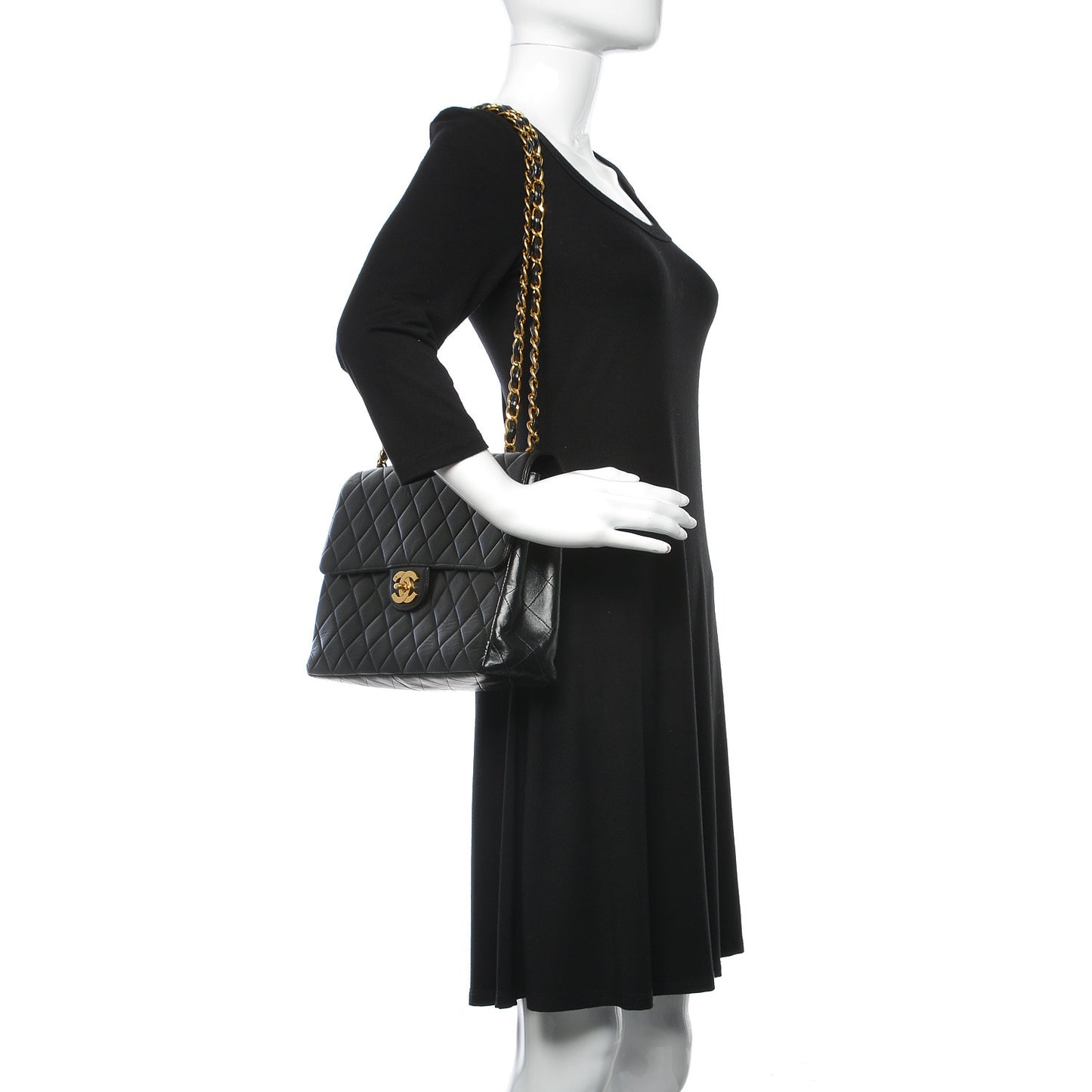 Lambskin Quilted Jumbo Single Flap Black