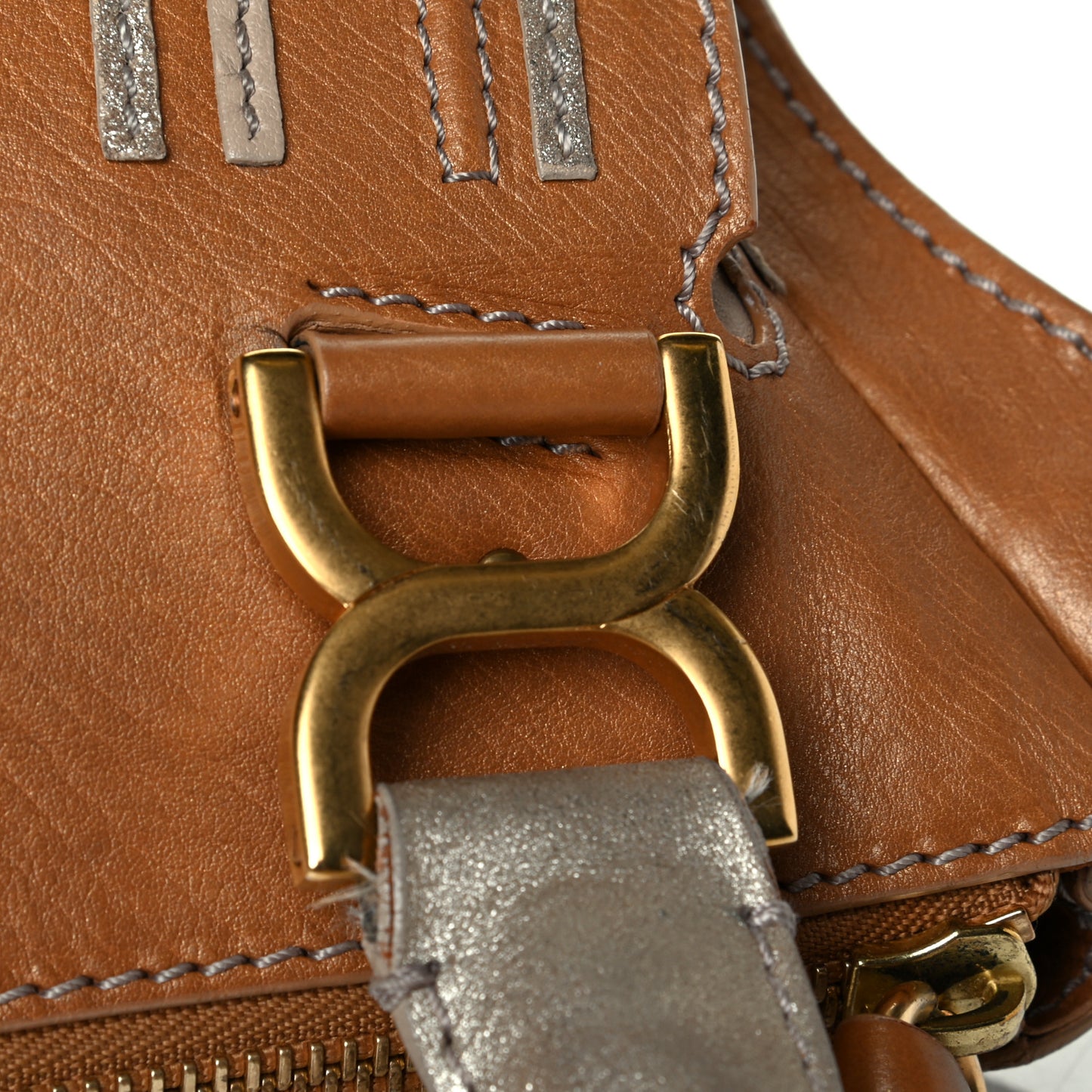 Metallic Calfskin Medium Marcie Satchel Brown