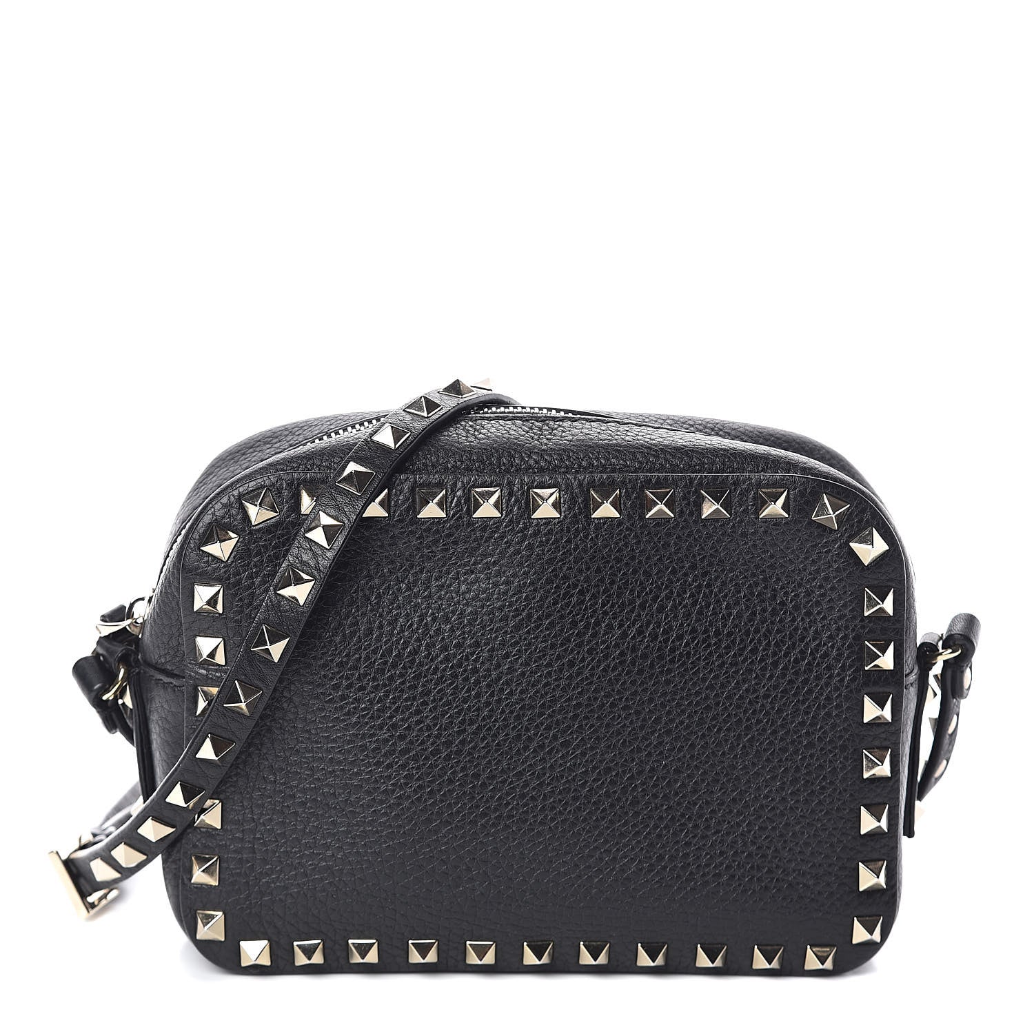 Valentino Garavani Pebbled Calfskin Rockstud Camera Crossbody Bag Black 1 of 9