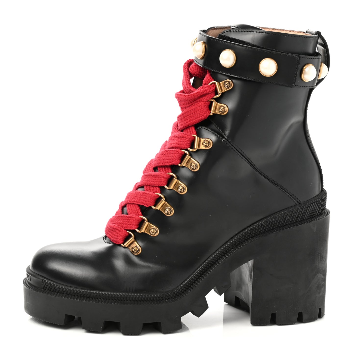 Magnum Calfskin Pearl Lace Up Combat Ankle Boots 38 Black