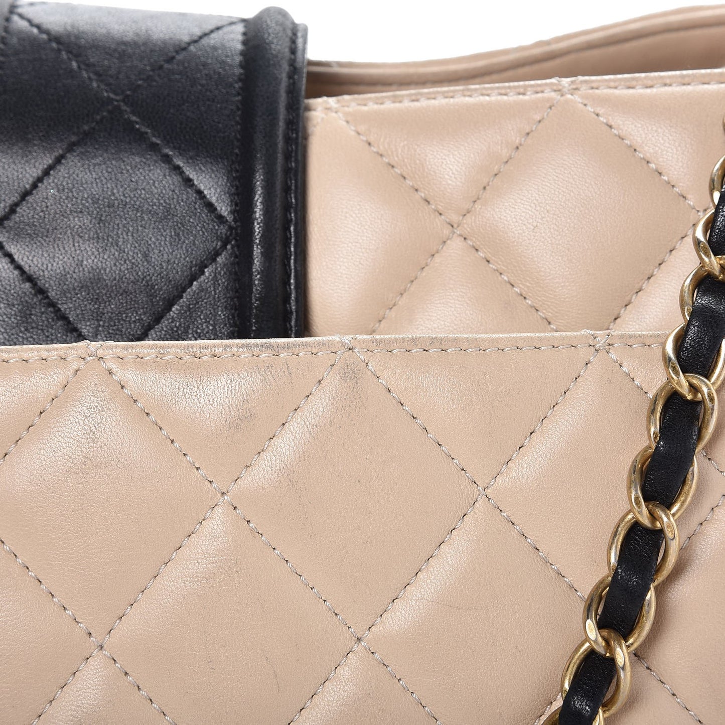 Lambskin Quilted Elegant CC Shopping Tote Beige Black