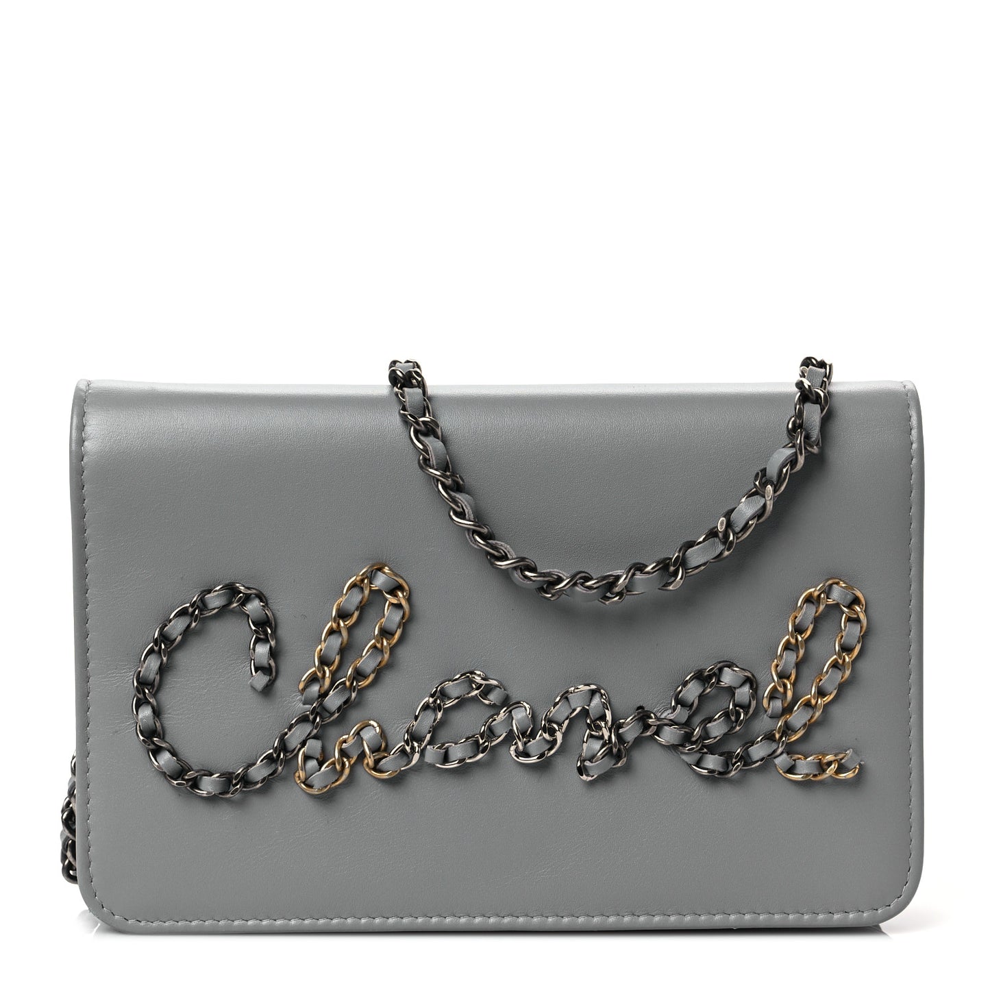 Calfskin Chain 20s Signe Wallet on Chain WOC Grey