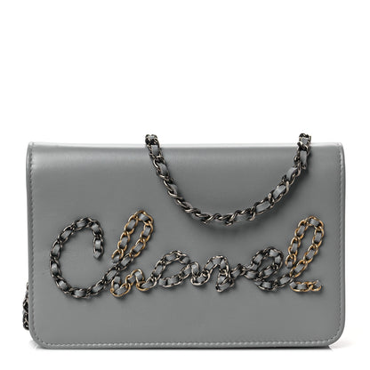 Chanel Calfskin Chain 20s Signe Wallet on Chain WOC Grey 1 of 10