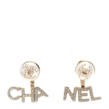 Chanel Pearl Crystal Logo Earrings Gold Pearly White 1 of 5