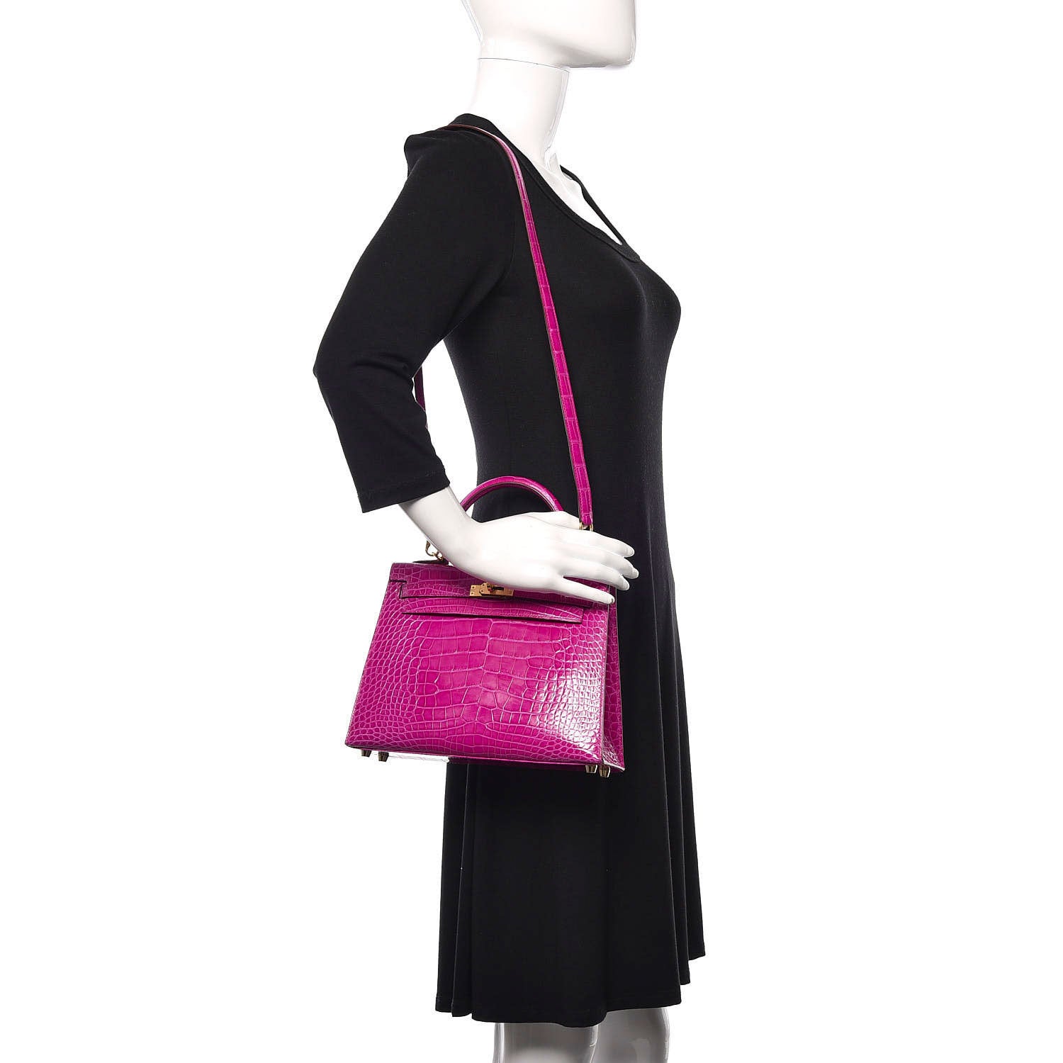Hermes Shiny Alligator Kelly Sellier 25 Rose Scheherazade 2 of 37