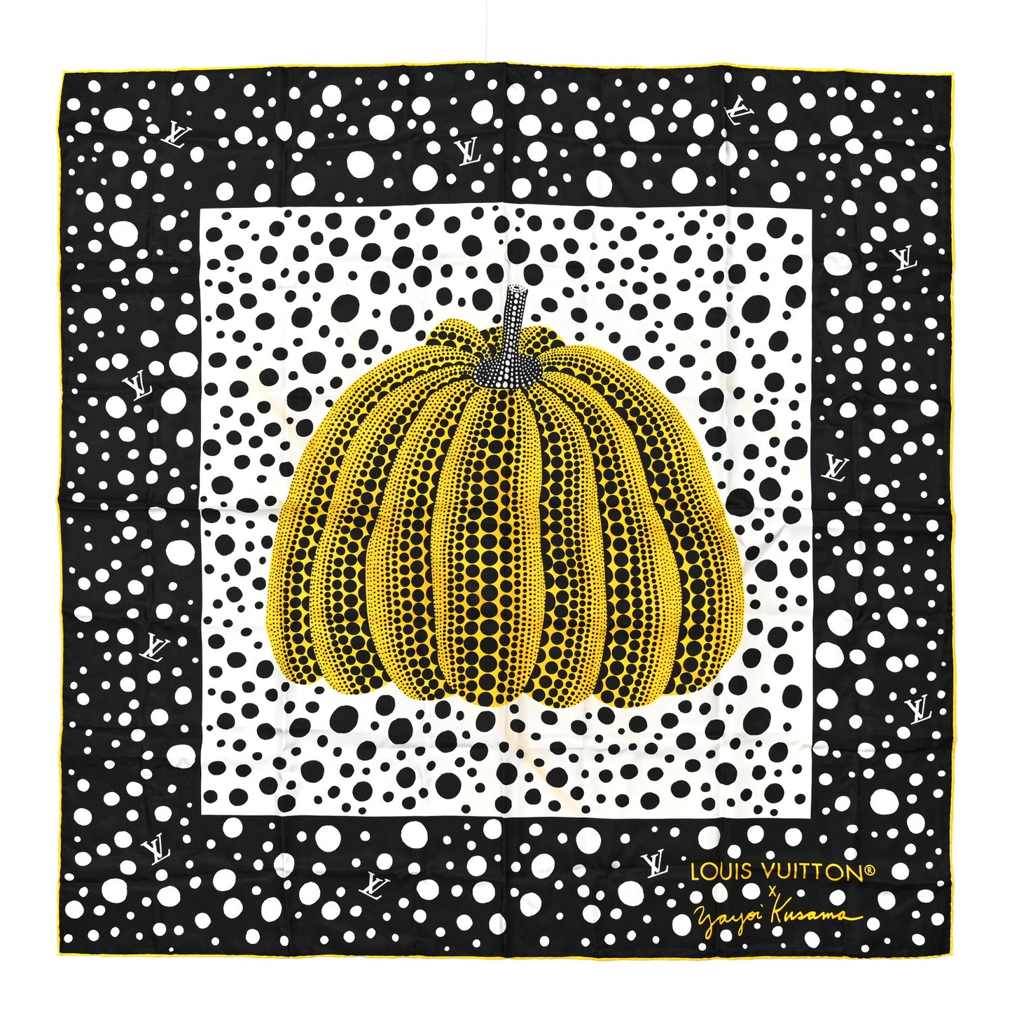 LV x YK Kusama Infinity Dots Scarf Black Yellow