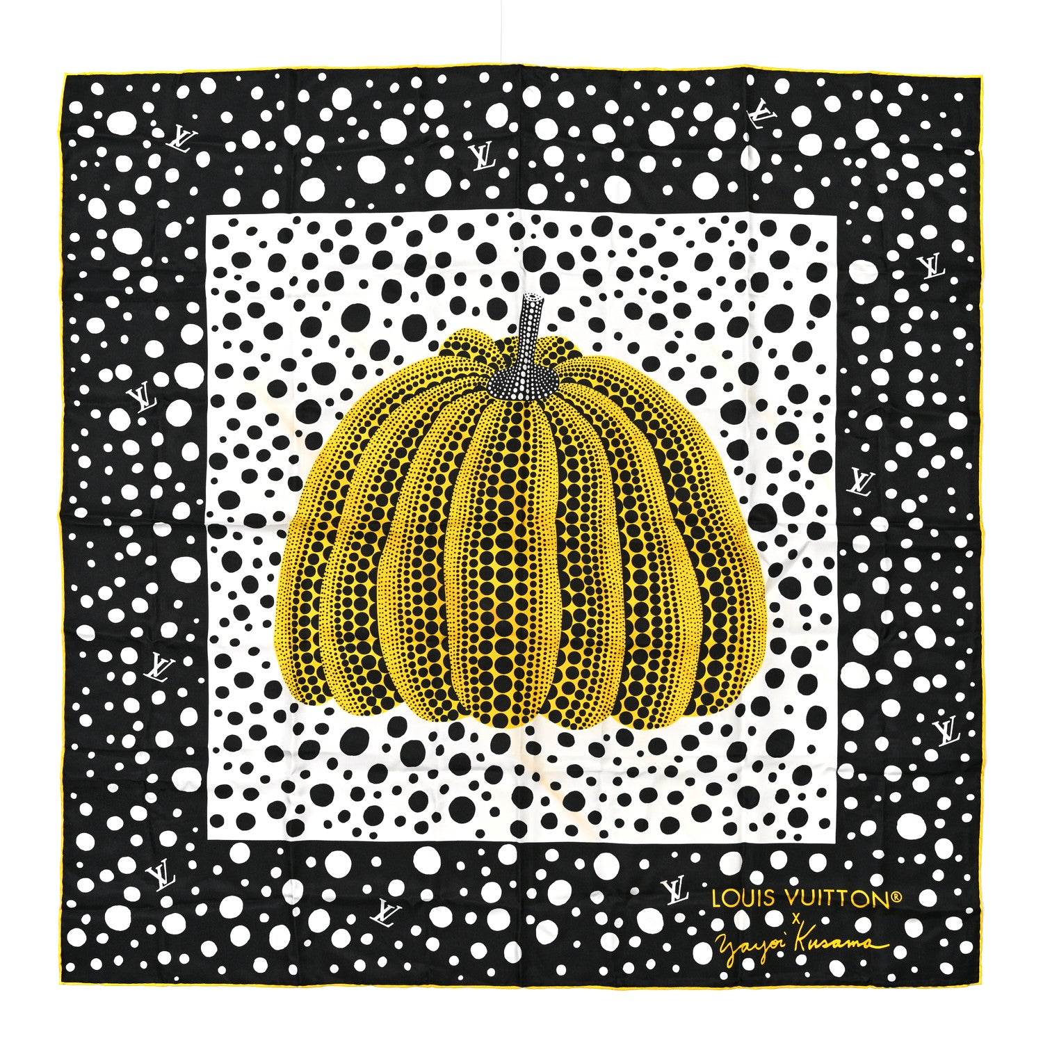 Louis Vuitton LV x YK Kusama Infinity Dots Scarf Black Yellow 1 of 5