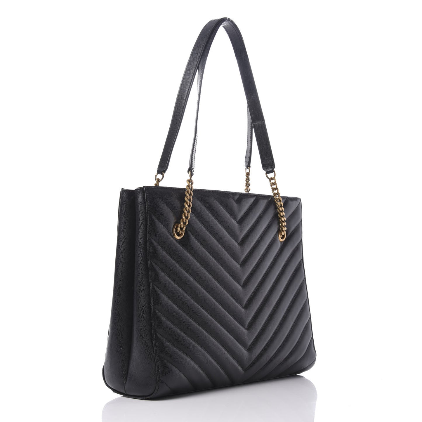 Grain De Poudre Matelasse Chevron Medium Tribeca Shopping Bag Black