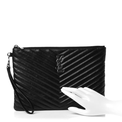 Saint Laurent Calfskin Matelasse Monogram Cassandre Tablet Pouch Black 2 of 11