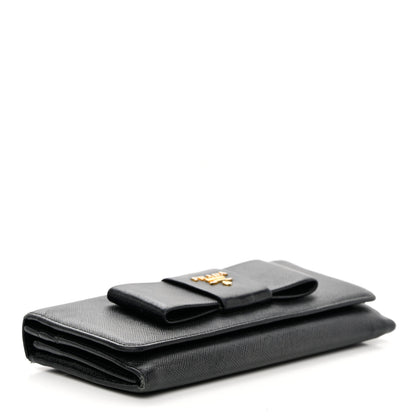 Prada Saffiano Bow Continental Wallet Black 4 of 17