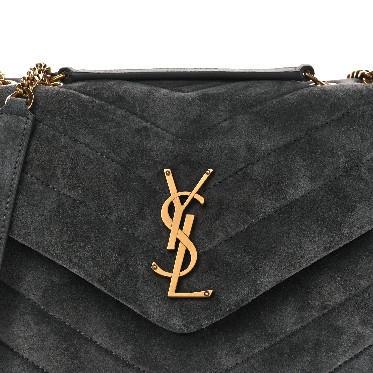 Saint Laurent Suede Calfskin Y Quilted Monogram Small Loulou Chain Satchel Storm 9 of 11