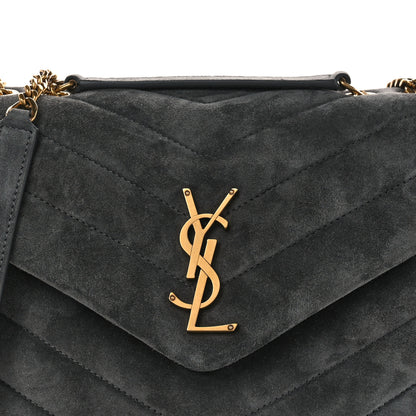 Saint Laurent Suede Calfskin Y Quilted Monogram Small Loulou Chain Satchel Storm 9 of 11