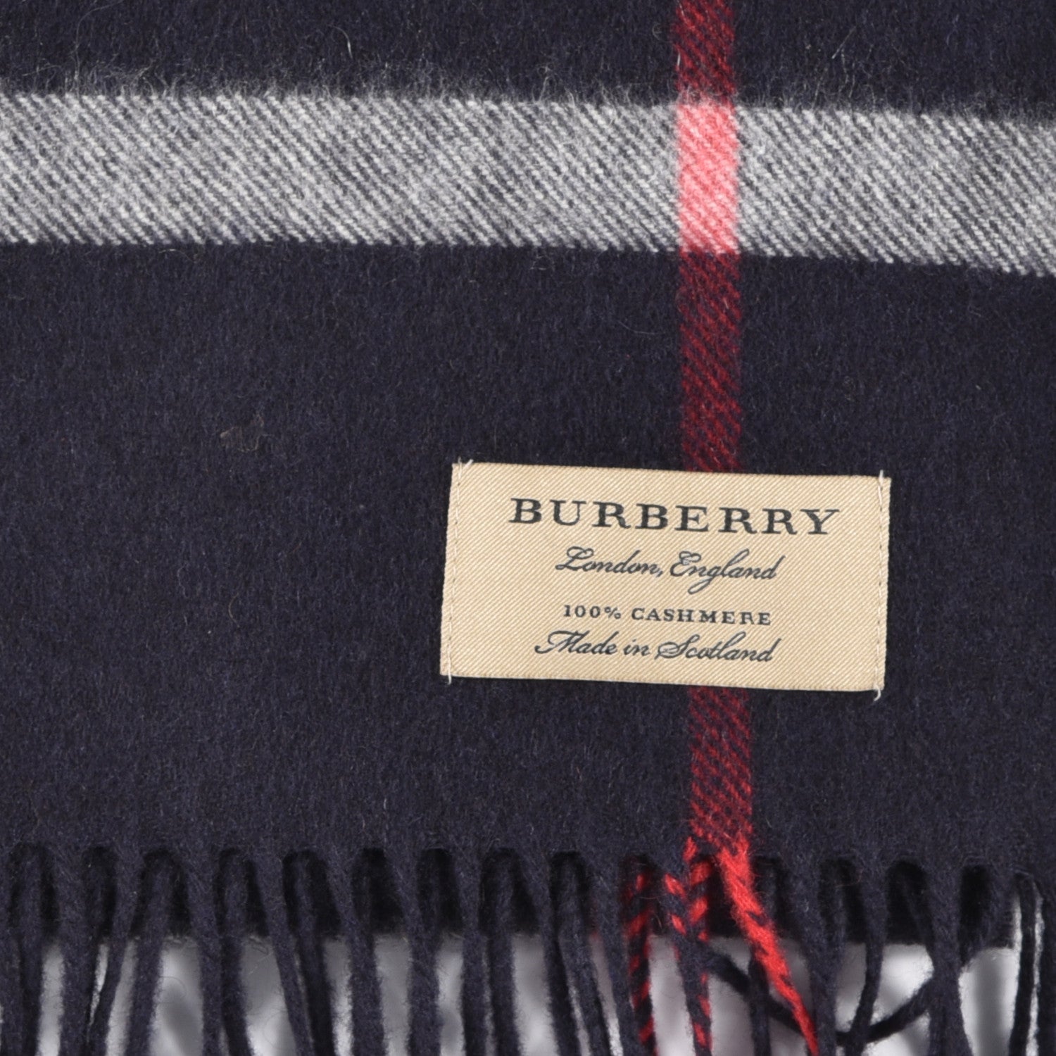 Burberry Cashmere Giant Check Fringe Scarf Navy 5 of 5