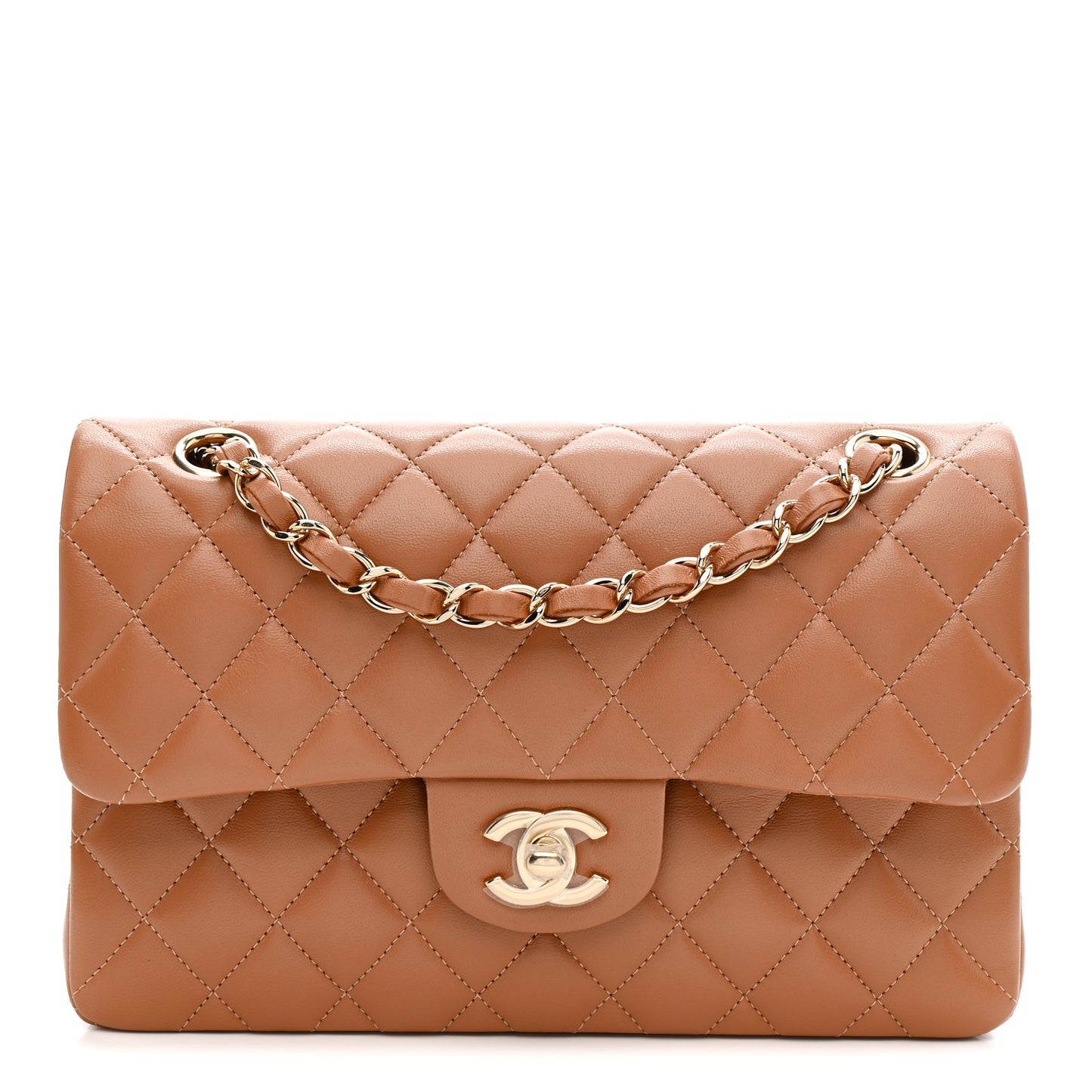 Lambskin Quilted Small Double Flap Brown
