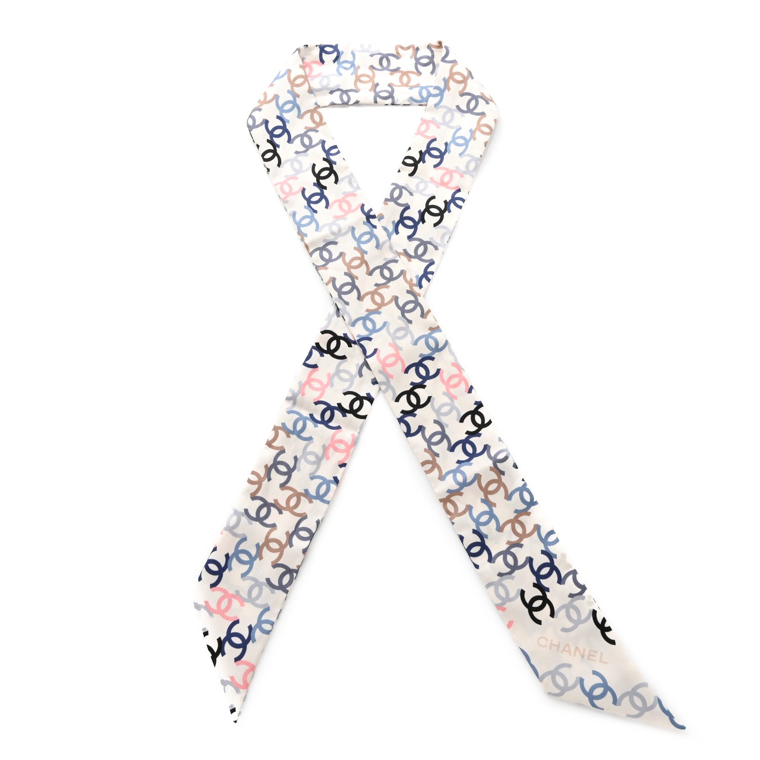 Chanel Silk Twill CC Slim Bandeau Scarf Ecru Multicolor 1 of 3