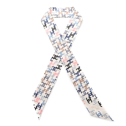 Chanel Silk Twill CC Slim Bandeau Scarf Ecru Multicolor 1 of 3