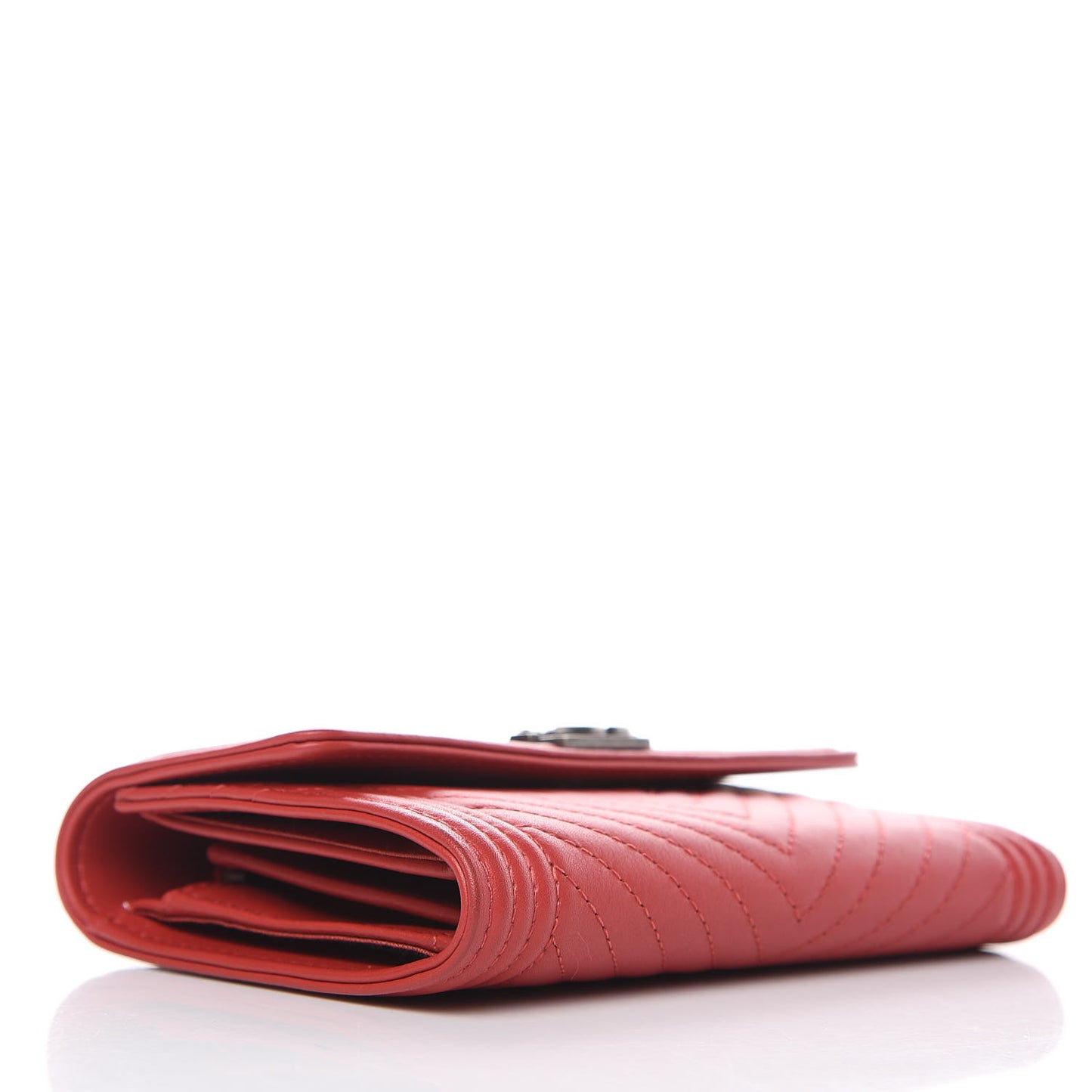 Lambskin Chevron Quilted Boy Flap Wallet Red