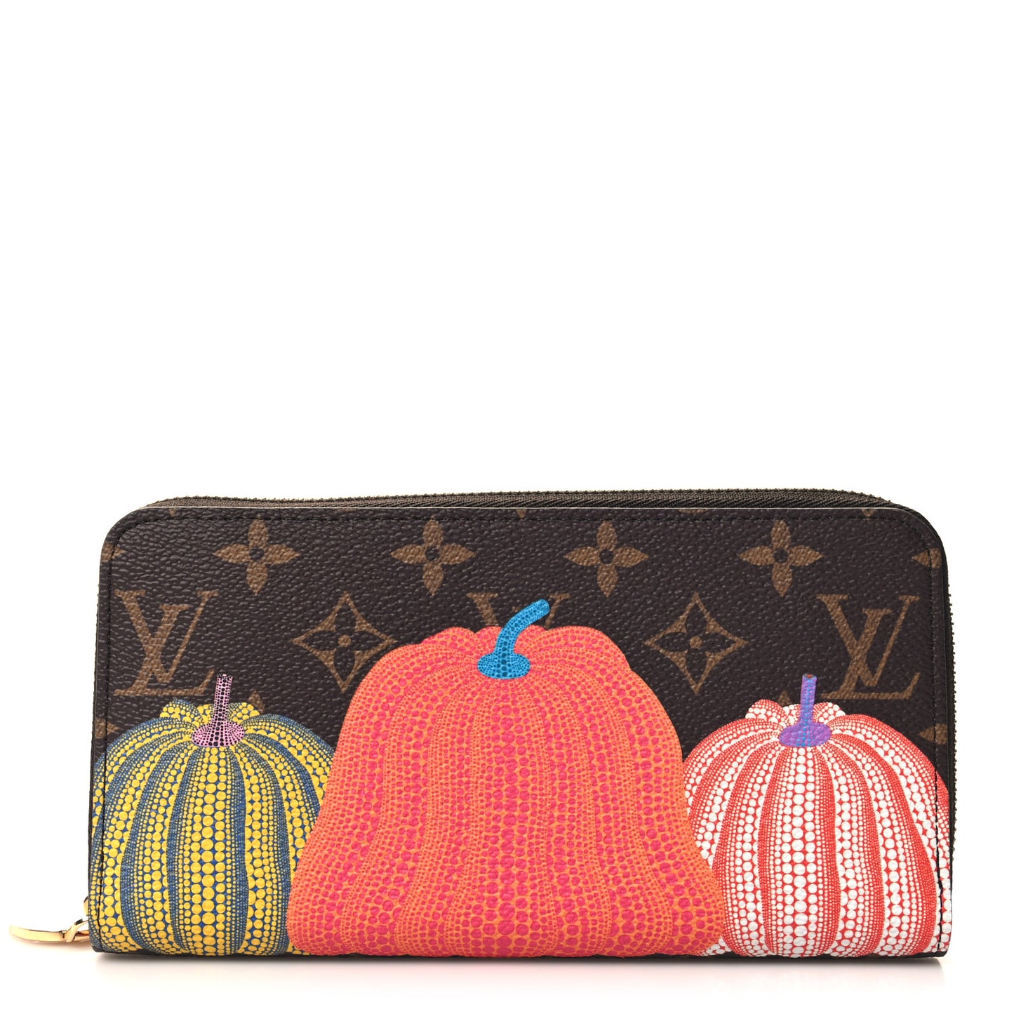 LV X YK Monogram Kusama Pumpkin Zippy Wallet