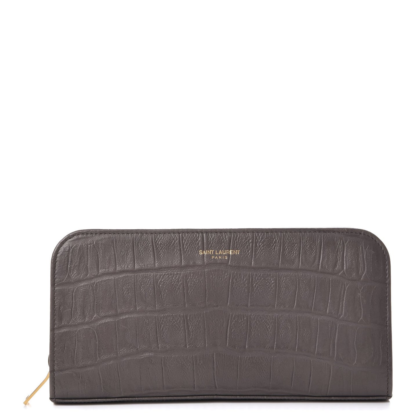 Calfskin Crocodile Embossed Classic Zip Around Continental Wallet Grey