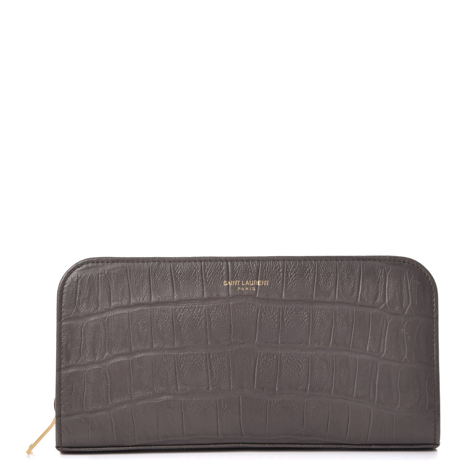 Saint Laurent Calfskin Crocodile Embossed Classic Zip Around Continental Wallet Grey 1 of 7