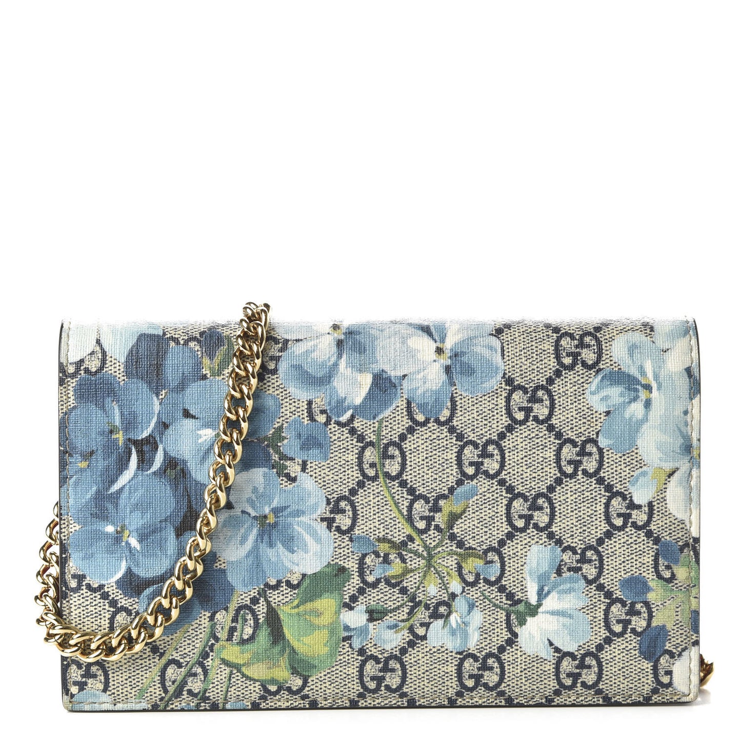 GG Supreme Monogram Blooms Chain Wallet Blue
