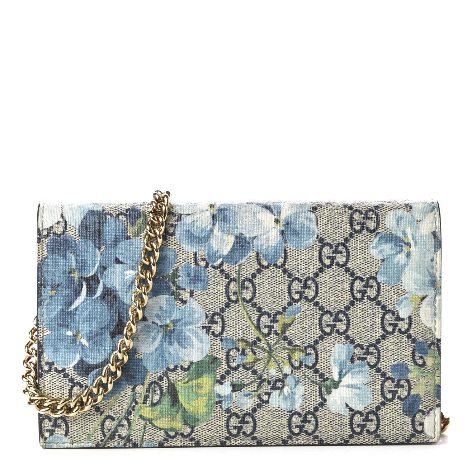 Gucci GG Supreme Monogram Blooms Chain Wallet Blue 1 of 9