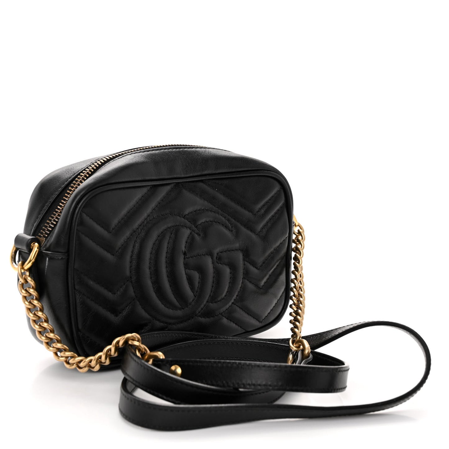 Calfskin Matelasse Mini GG Marmont Chain Shoulder Bag Black