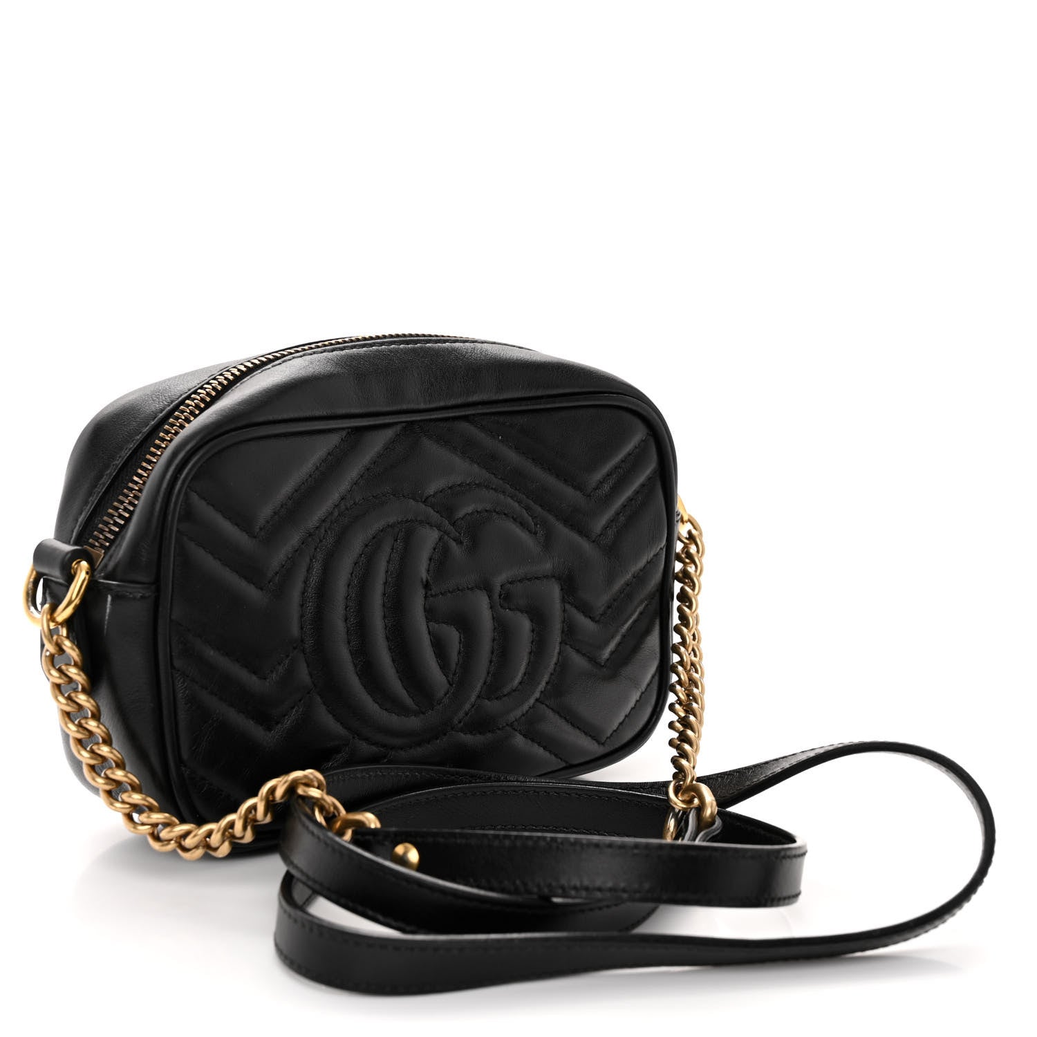 Gucci Calfskin Matelasse Mini GG Marmont Chain Shoulder Bag Black 3 of 12