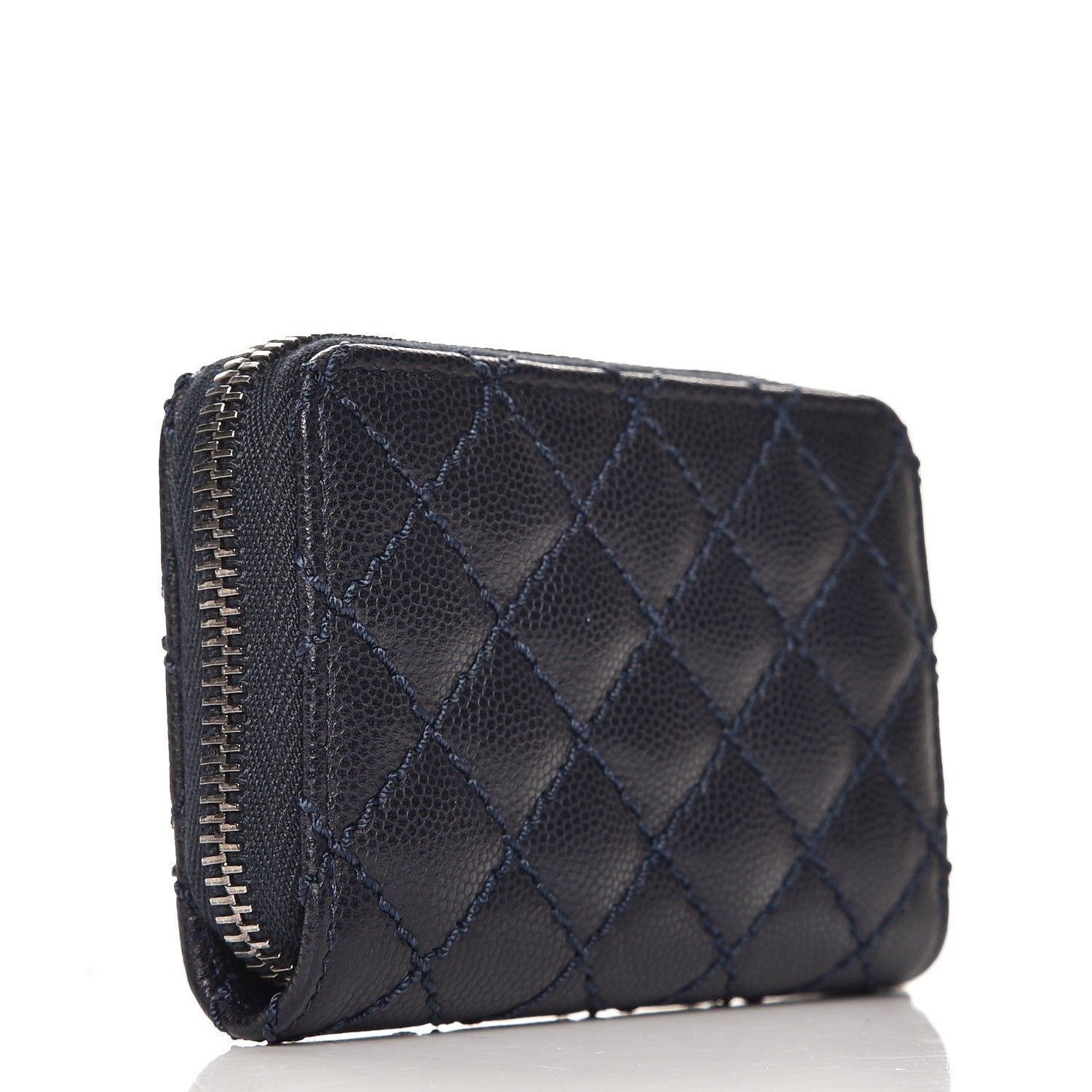 Chanel Caviar Stitched Zip Coin Purse Navy 3 of 8