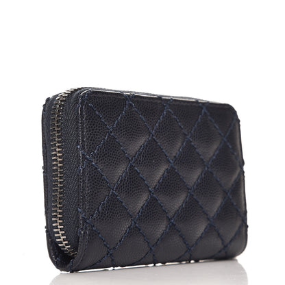Chanel Caviar Stitched Zip Coin Purse Navy 3 of 8
