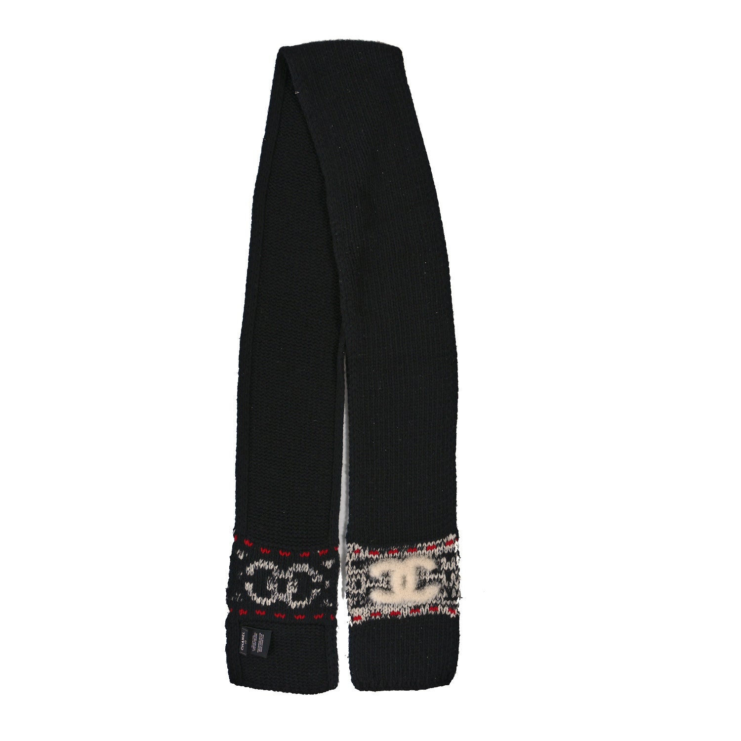 Chanel Wool Shearling CC Scarf Black White 2 of 4