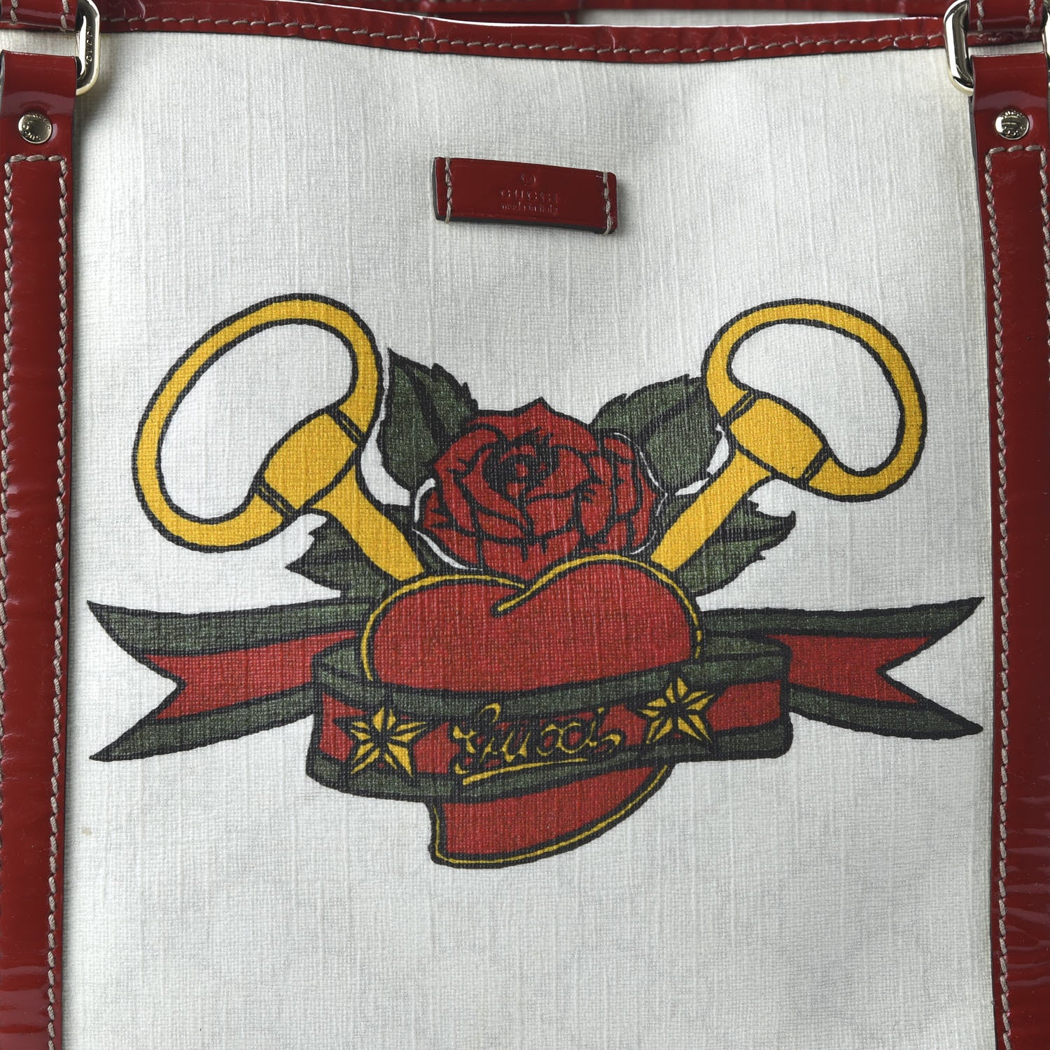 Gucci GG Plus Monogram Tattoo Heart Medium Joy Tote Off White Red 10 of 10