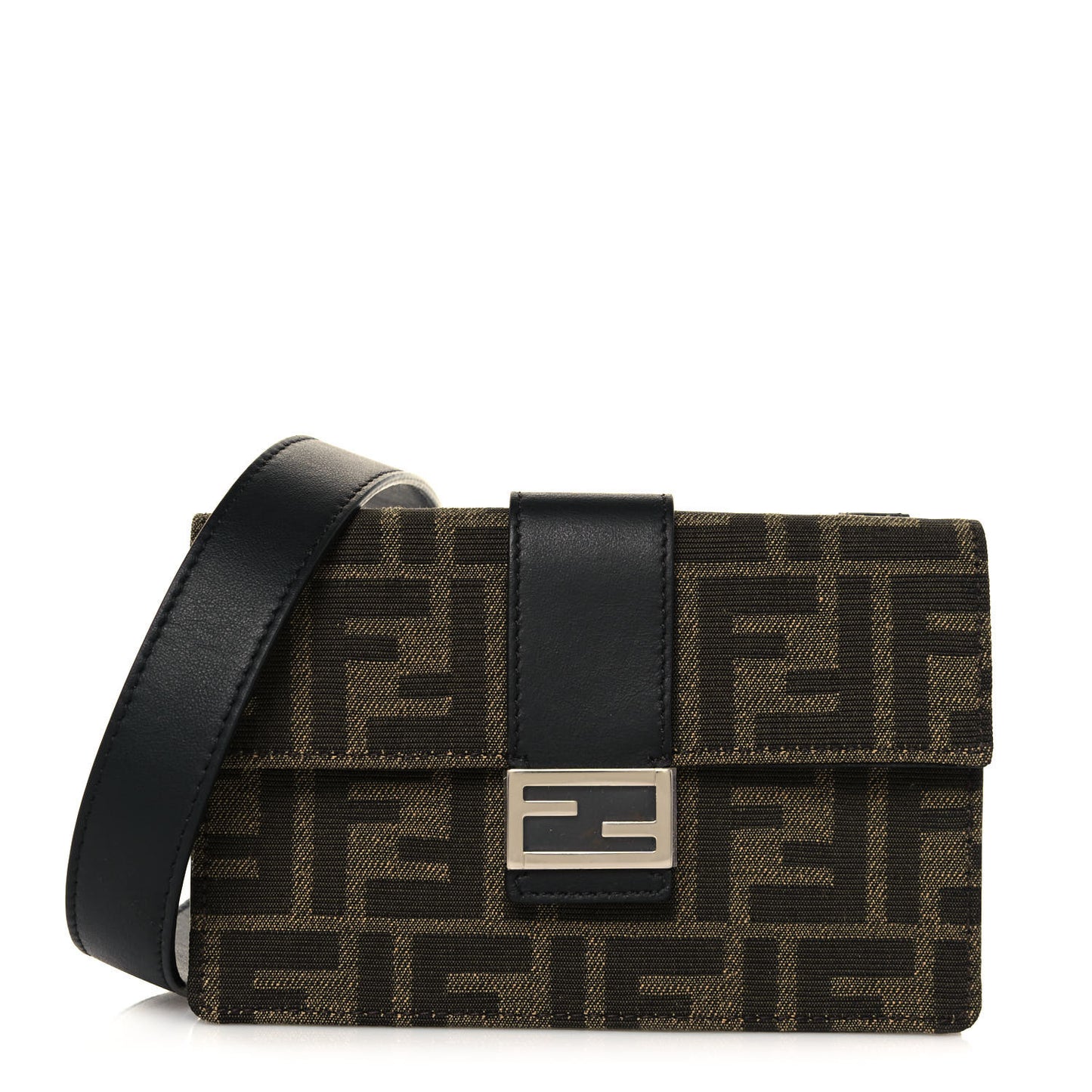 Recycled Fabric Jacquard Vitello Grace FF 1974 Baguette Belt Pouch Tobacco Moro Black