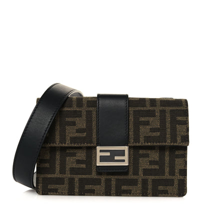 Fendi Recycled Fabric Jacquard Vitello Grace FF 1974 Baguette Belt Pouch Tobacco Moro Black 1 of 12