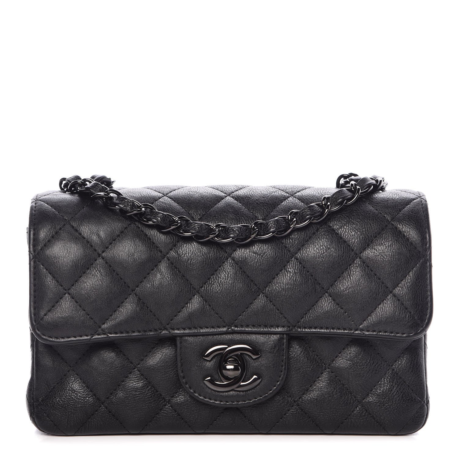 Chanel Crumpled Calfskin Quilted Mini Rectangular Flap So Black 1 of 9