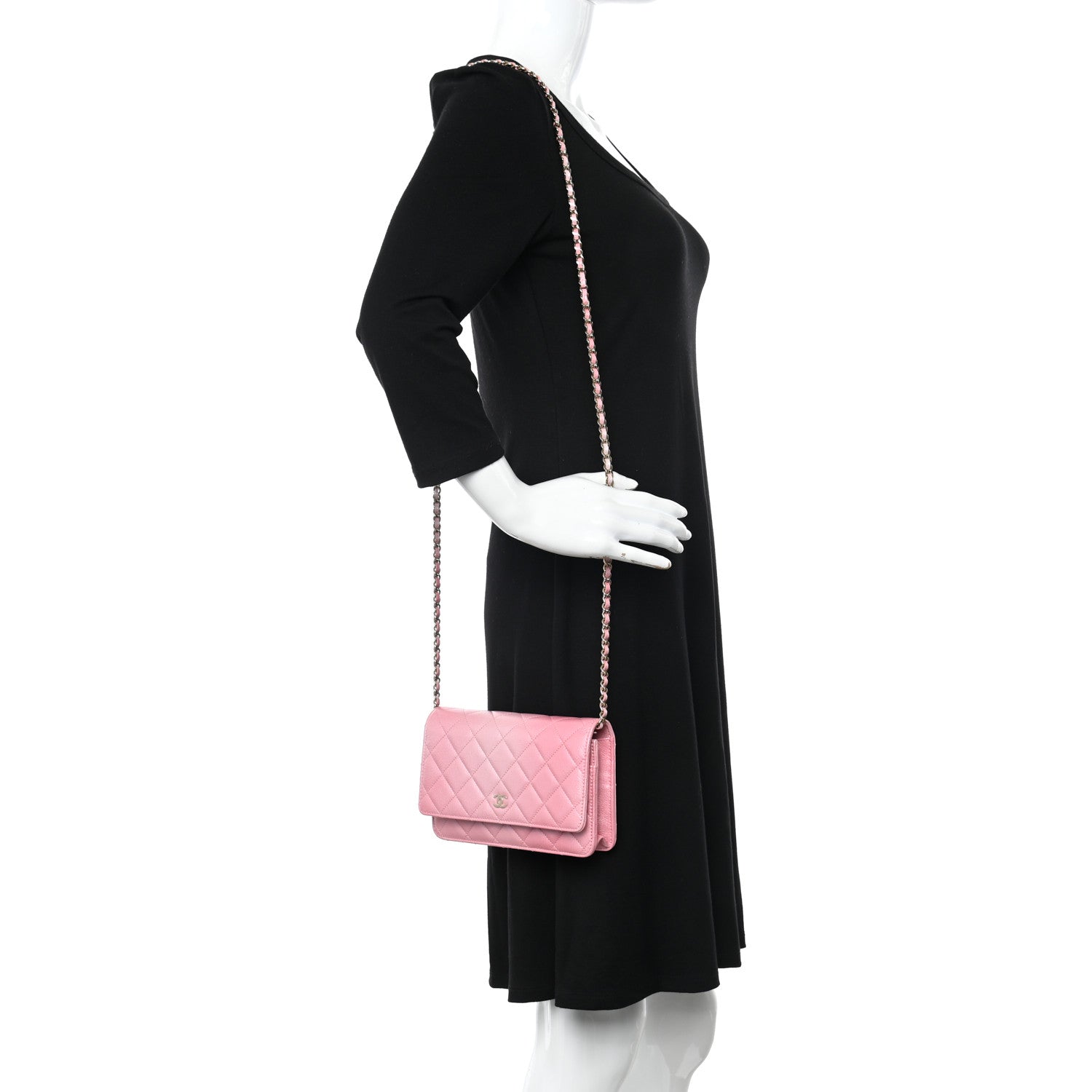Chanel Cloudy Pearly Goatskin Quilted Wallet On Chain WOC Light Pink 3 of 11