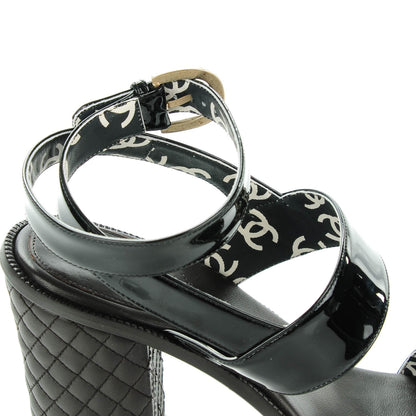 Chanel Patent Calfskin Quilted Heel Sandals 40 Black 8 of 9