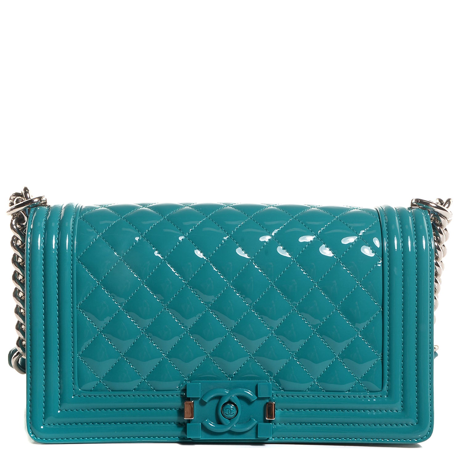 Chanel Patent Leather Medium Boy Flap Plexiglass Turquoise 1 of 8
