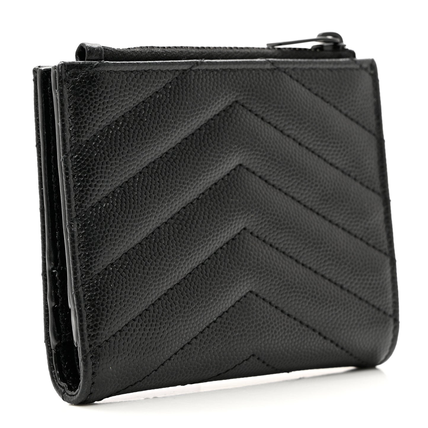 Grain De Poudre Matelasse Chevron Monogram Zipped Card Case Black