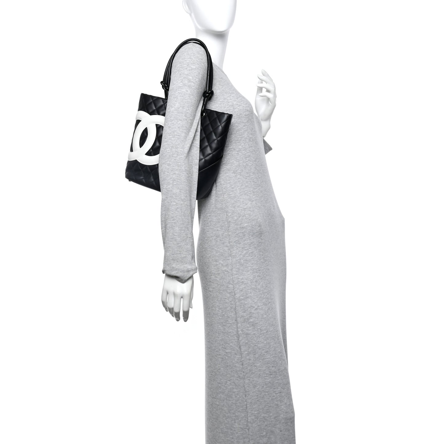 Calfskin Quilted Medium Cambon Tote Black White