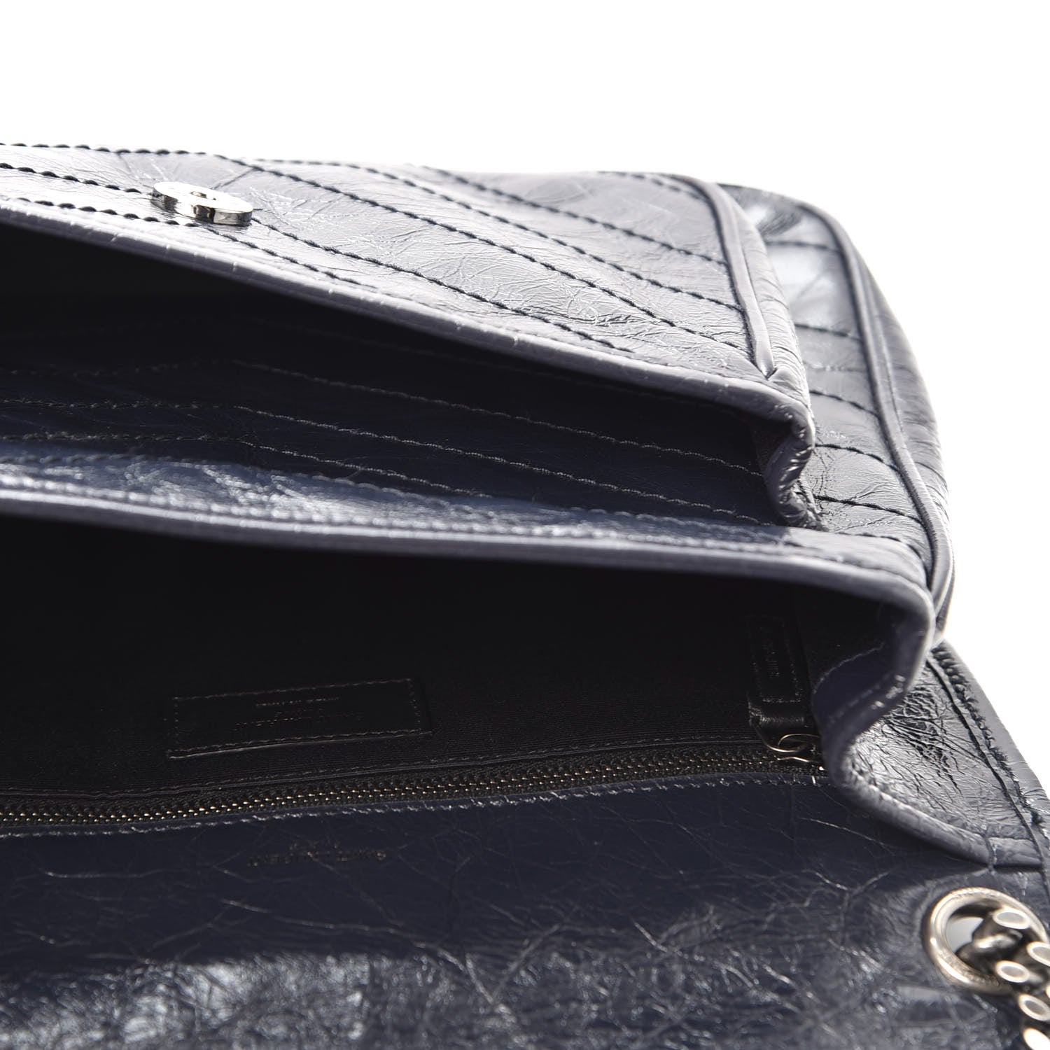 Saint Laurent Crinkled Calfskin Matelasse Monogram Medium Niki Chain Satchel Deep Marine 4 of 10