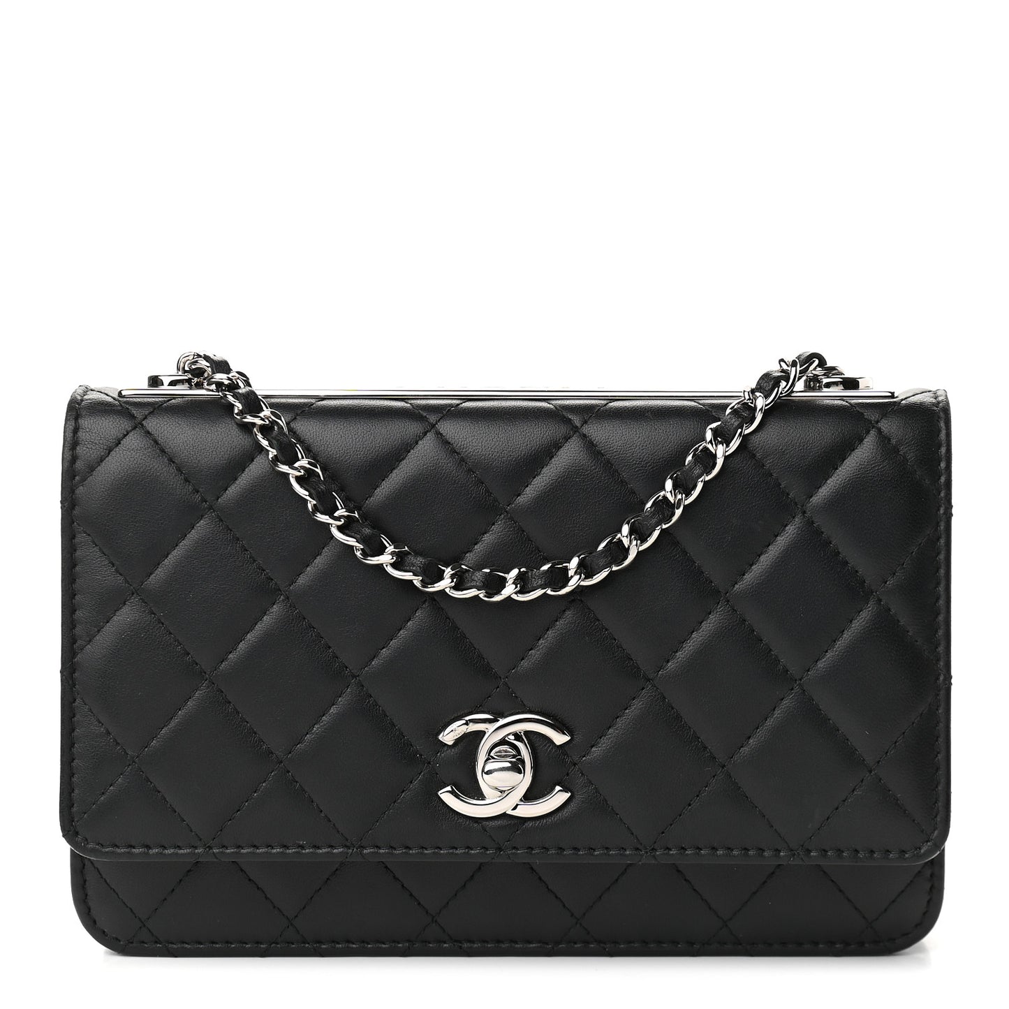 Lambskin Quilted Trendy CC Wallet On Chain WOC Black