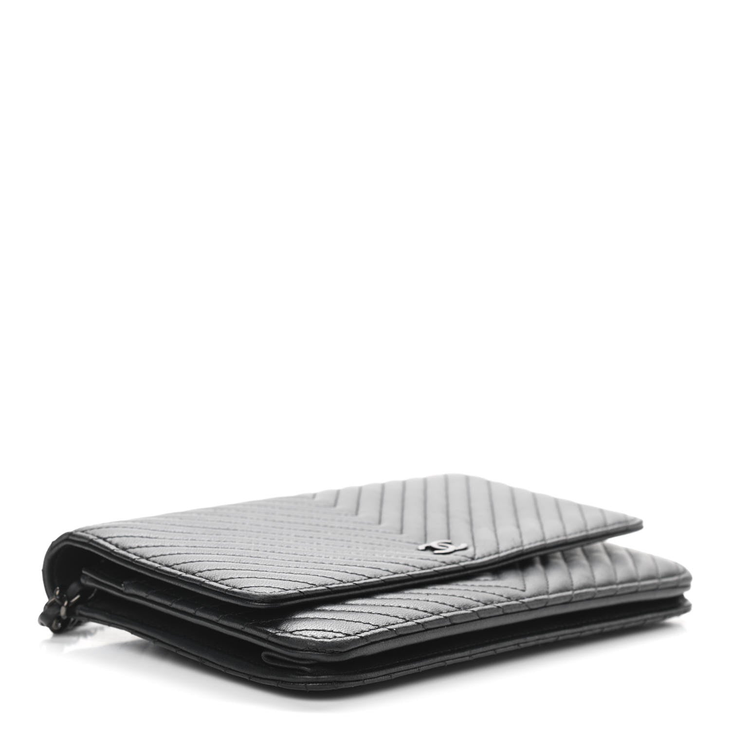 Chanel Lambskin Chevron Quilted Wallet On Chain WOC So Black 4 of 12