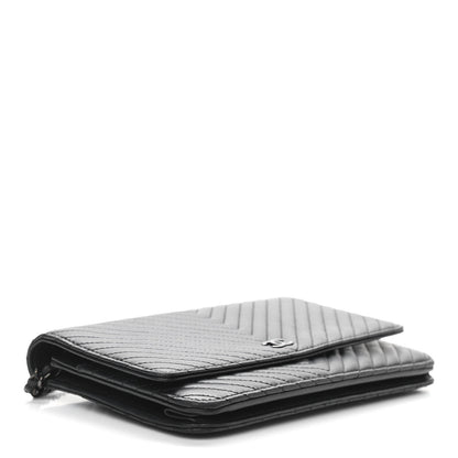 Chanel Lambskin Chevron Quilted Wallet On Chain WOC So Black 4 of 12