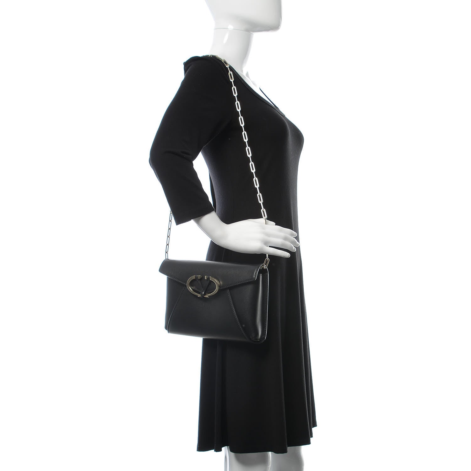 Valentino Garavani Calfskin V Rivet Chain Clutch Black 2 of 9