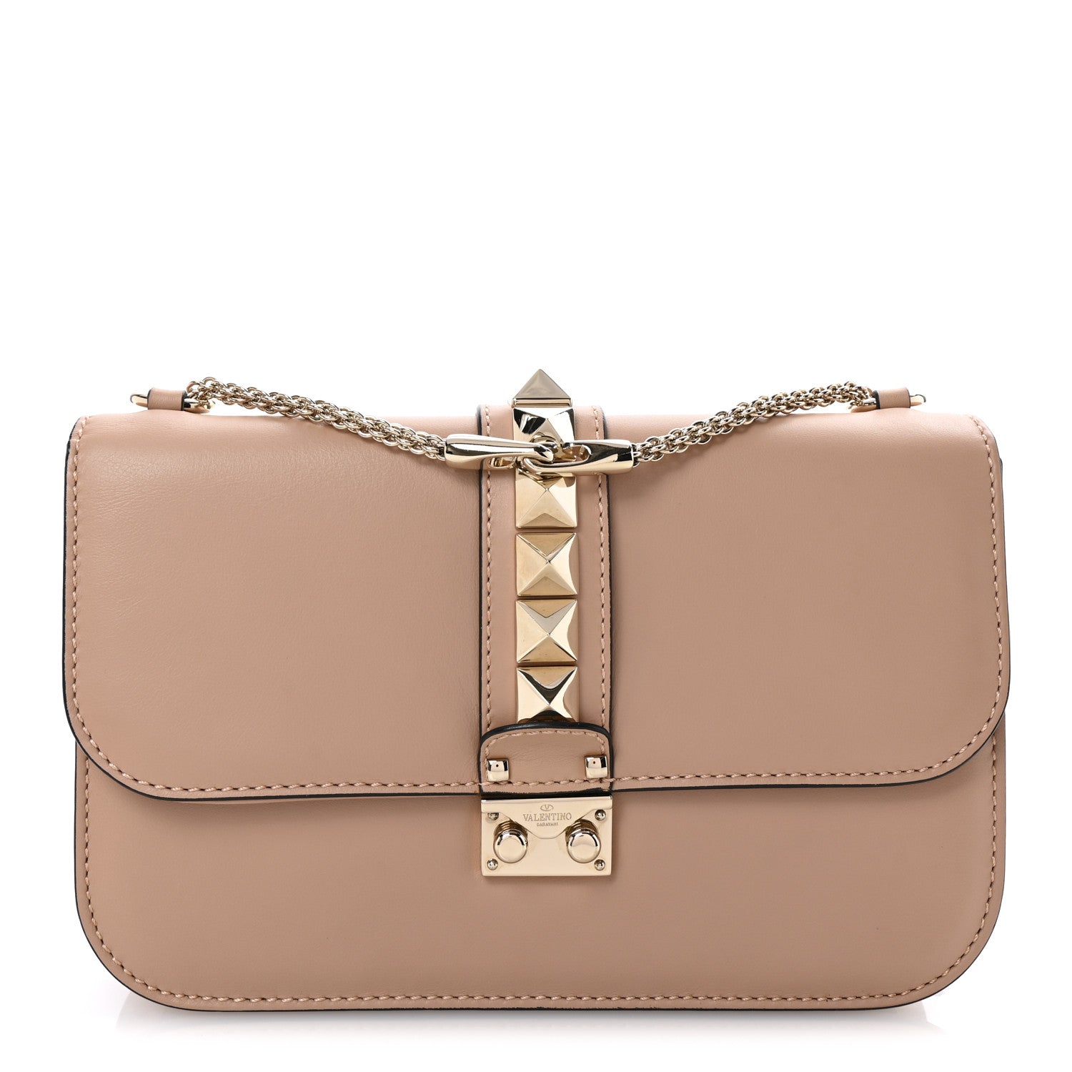 Valentino Garavani Vitello Medium Glam Lock Rockstud Flap Poudre 1 of 10