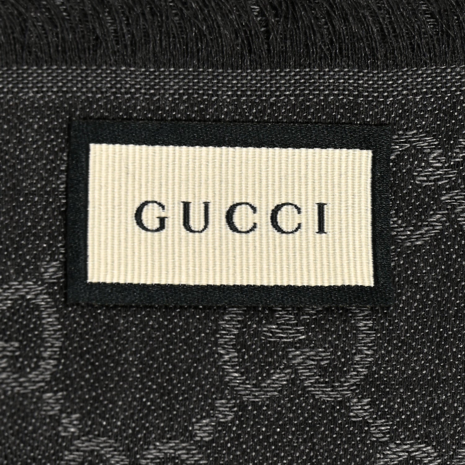 Gucci Wool Silk Monogram GGWeb Fringe Shawl Black Medium Grey 3 of 4