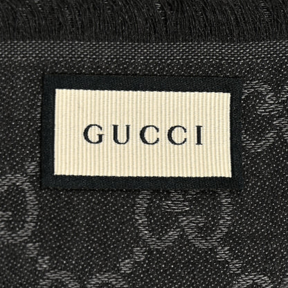 Gucci Wool Silk Monogram GGWeb Fringe Shawl Black Medium Grey 3 of 4