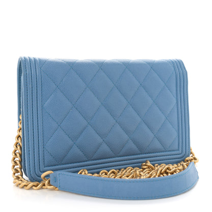 Chanel Caviar Quilted Boy Wallet On Chain WOC Blue 3 of 11